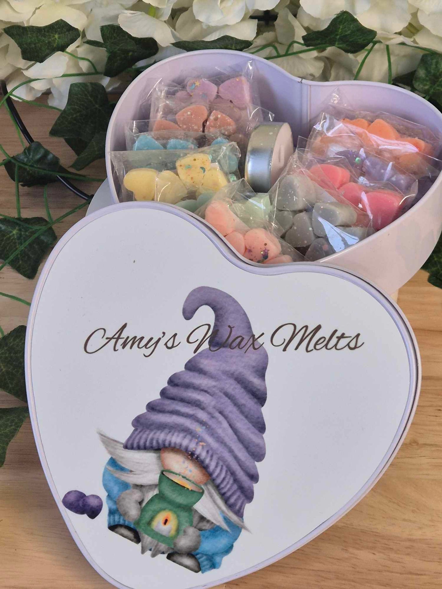 Heart shaped storage tin- 10 wax melts - add your name