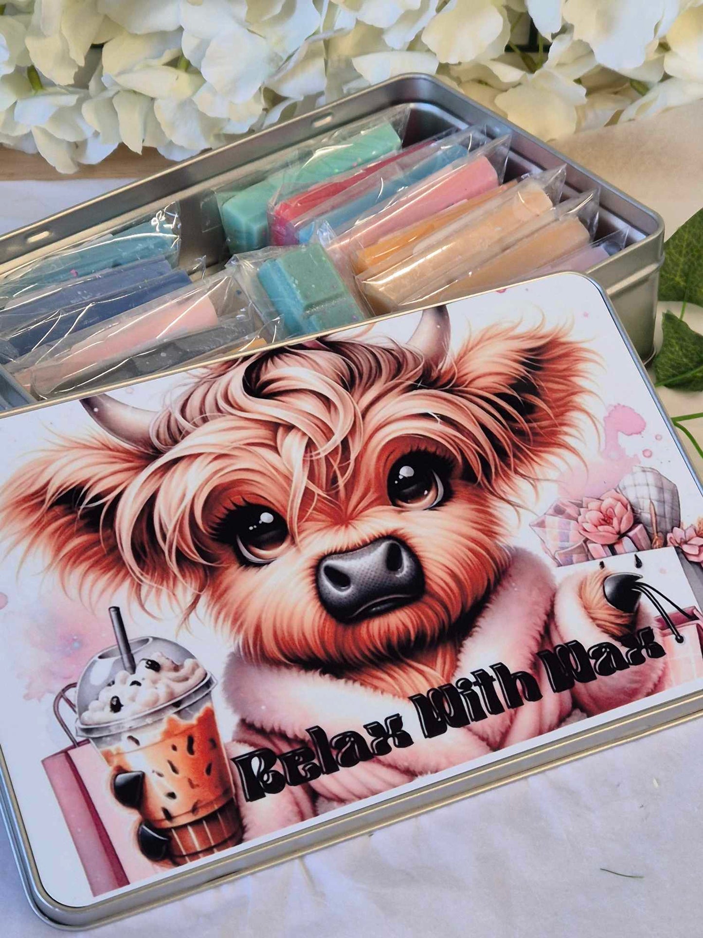 Highland Cow Tin - Relax with Wax - Loaded with Triple Snap Bars