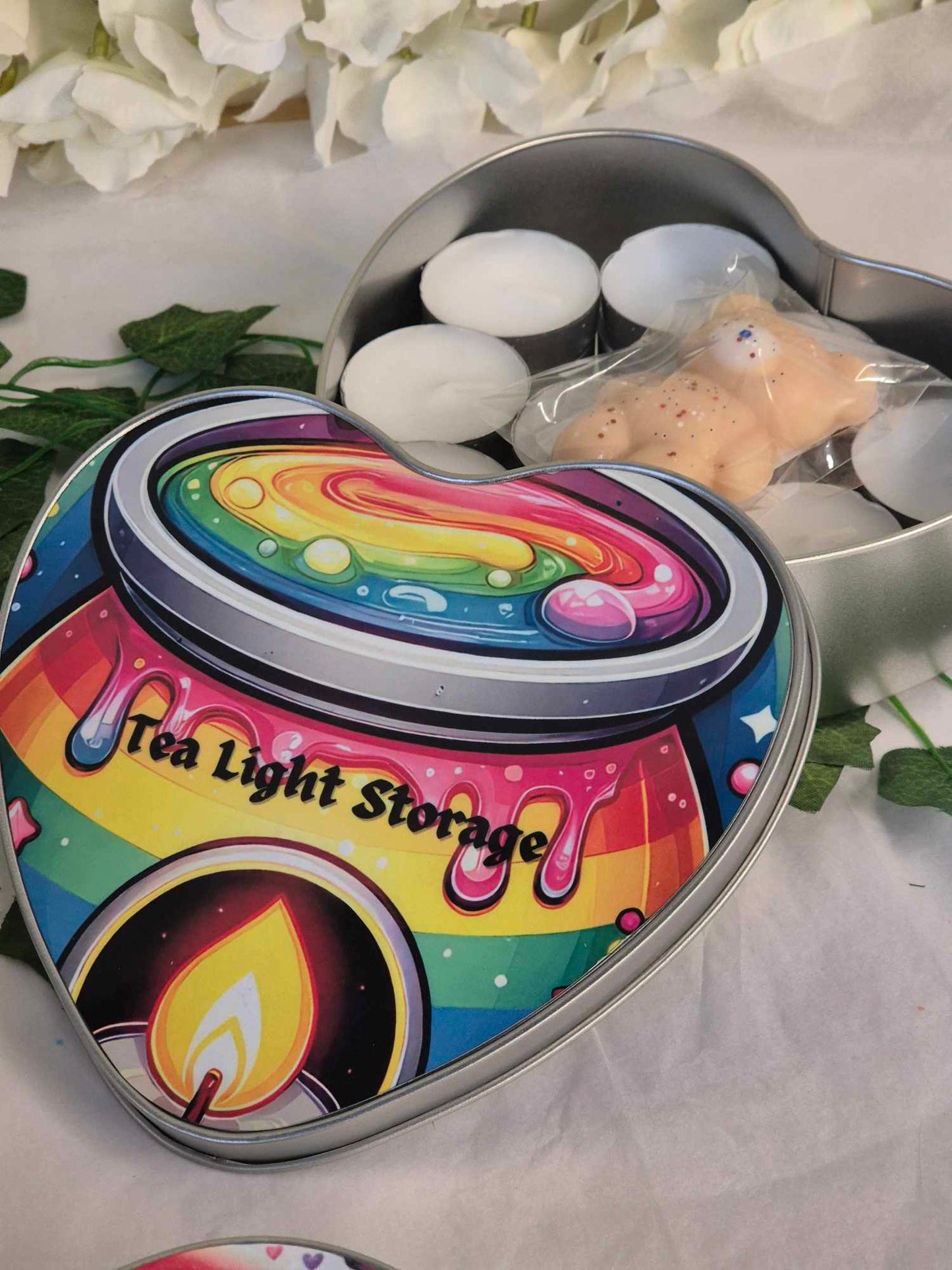 Tea Light Storage Tin - 18 Tea Lights - Rainbow Burner